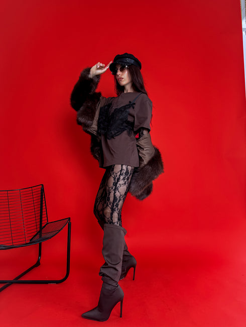 T-krekls "LACE TOP H19" - choco